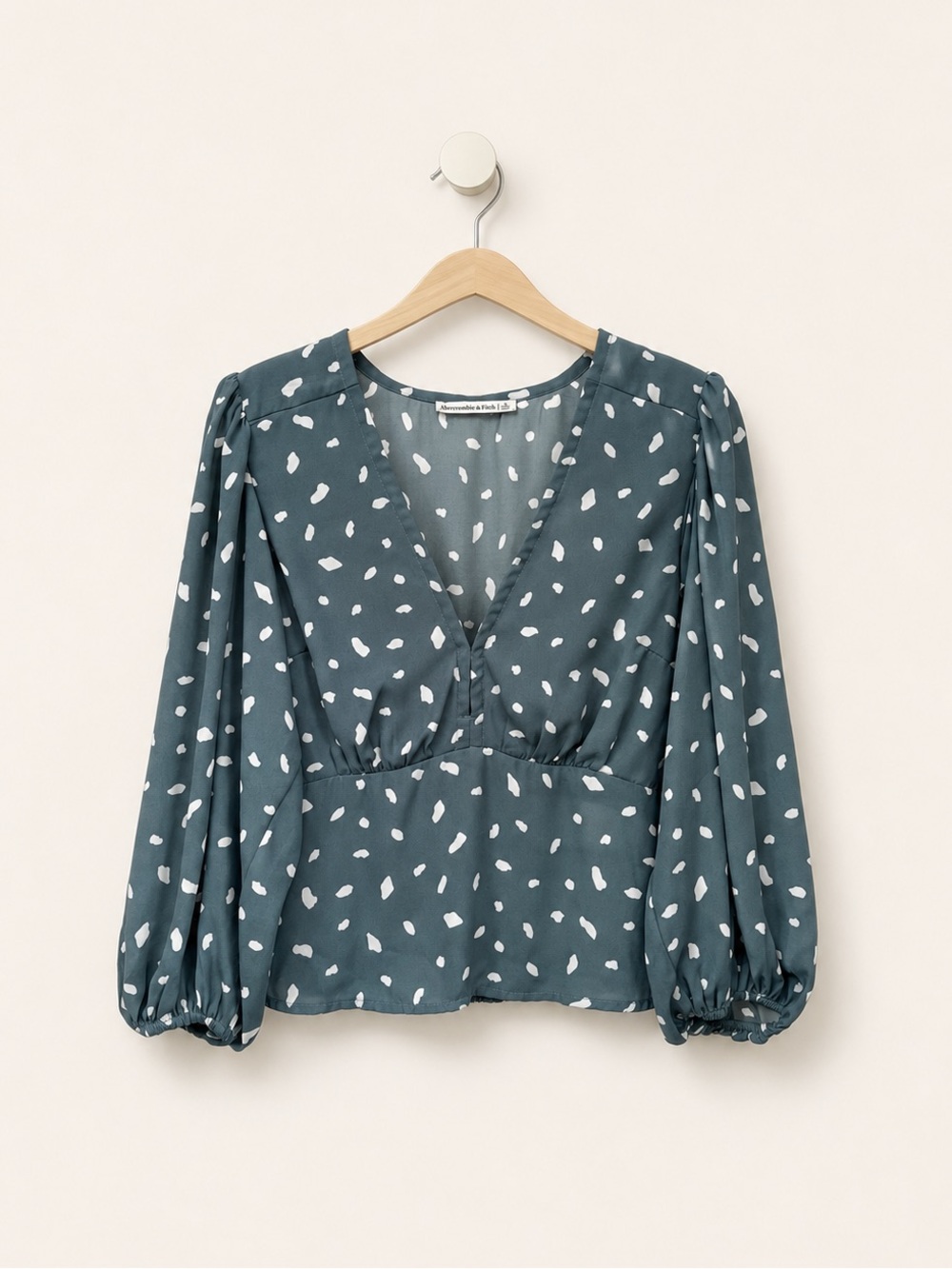 Abercrombie & Fitch Teal V-Neck Dot Print Blouse